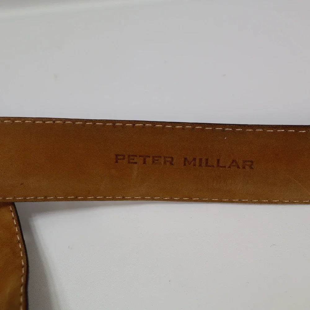 PETER MILLAR Leather Casual Dress Belt Solid Dark Brown Mens Size 42 USA Made